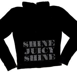 RARE Juicy Couture Black Velour Zip-Up Hoodie “shine juicy shine”size large